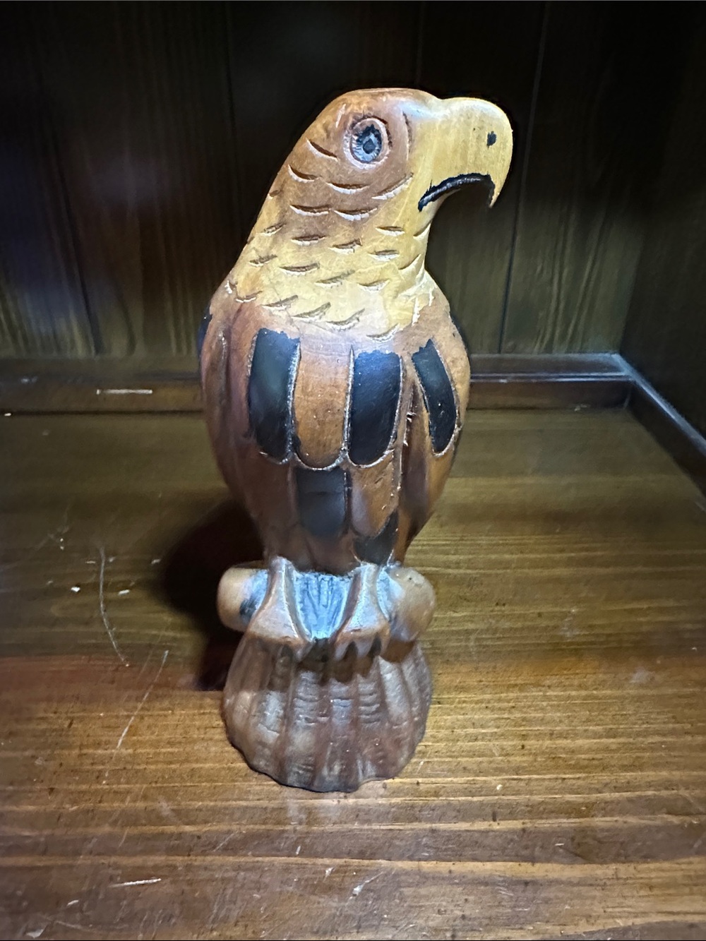 Hand-Carved Wooden Bird Figurine - Brown